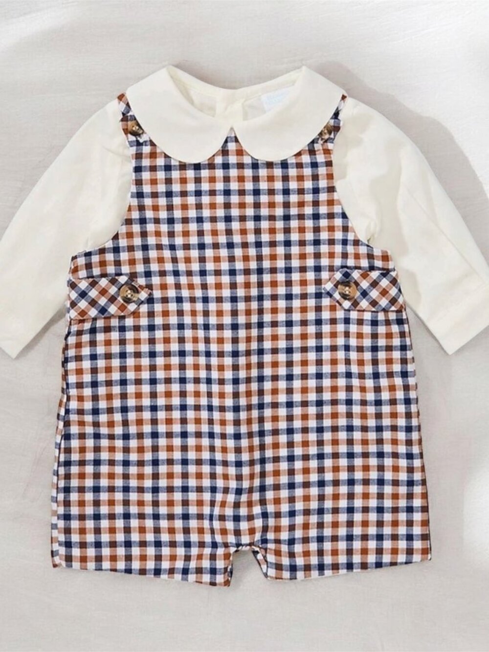 Edgehill Collection Baby Boys Plaid Jon Jon Long Sleeve Romper 12M